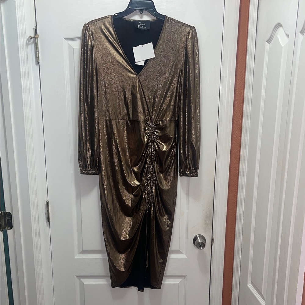 Shimmering Bronze Long Sleeve Dress